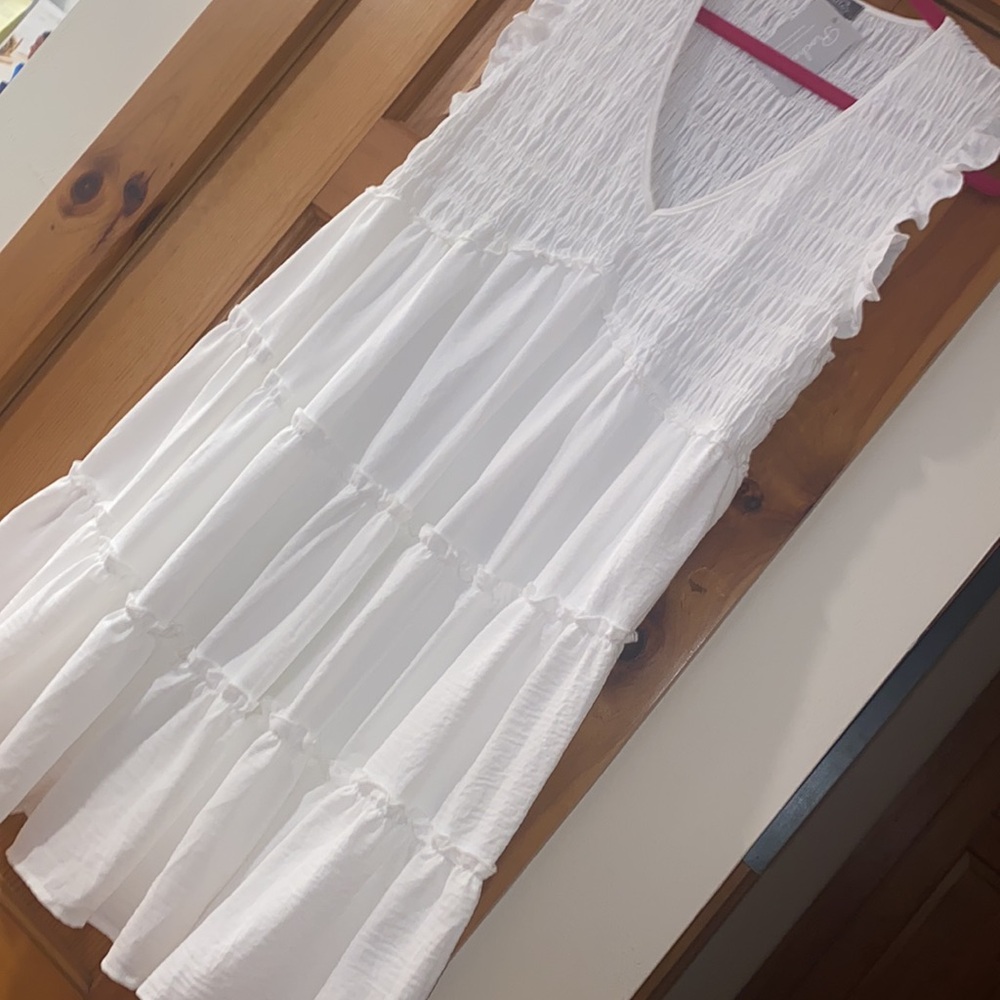 Boutique White Dress Sundress v neck Sleeveless Rochelle Beach size L